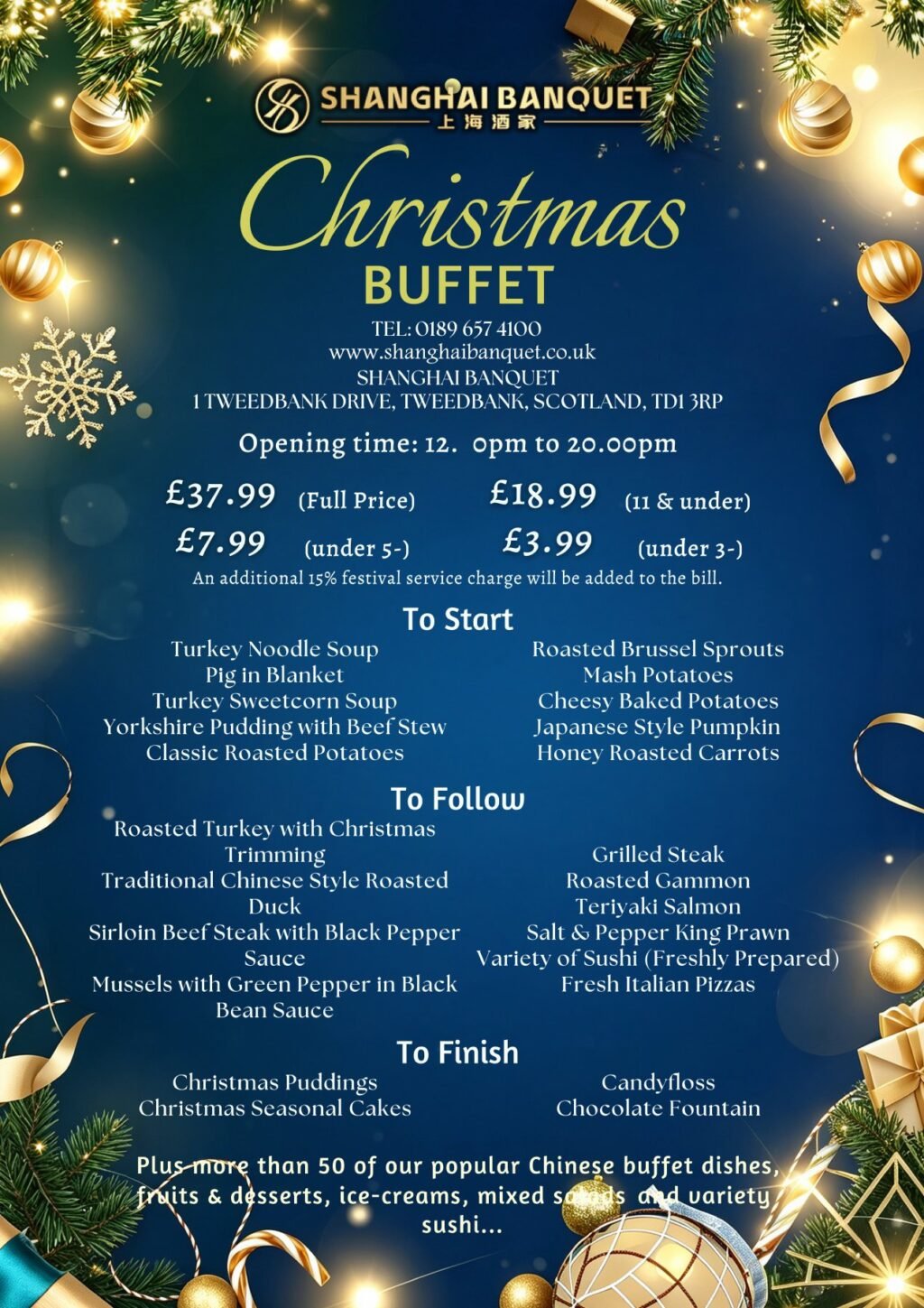 Shanghai Banquet Christmas buffet menu 2026